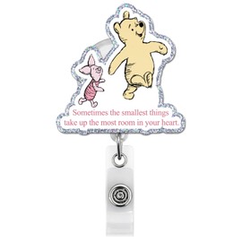 Pooh Bear Badge Reel, Positive Affirmation Badge Holder Retractable for Nurse Teacher Police Student Worker Office Staff ID Card Decor, Pooh Bear Gifts for Coworker Friends