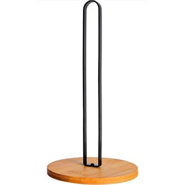 Wooden Paper Towel Holder Countertop - Black Freestanding Stand with Non-Slip Base, Modern Minimalist Dispenser for Kitchen & Bathroom