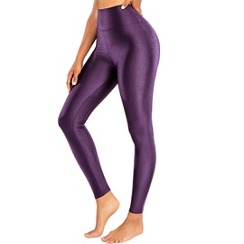 Sghenr Women's High Waisted Yoga Pants Tummy Control Shiny Sports Tights Workout Leggings (Purple,XL)