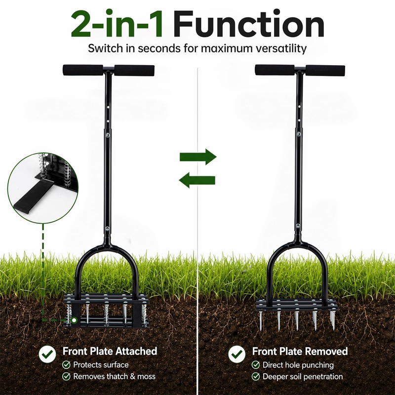 Furfrolic Lawn Aerator - 2-in-1 Manual Aerator with Automatic Dirt