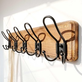 Dseap Coat Rack Wall Mounted - Heavy Duty Farmhouse Rustic Wall Coat Hanger with 5 Wire Hooks for Clothes Hat Jacket Towel, RusticWire, J1-5A, Rustic Brown & Black, Pack of 2