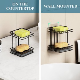 NiHome 2-Tier Soap Holder with Diatomite Mat, Rustproof Metal Shower Organizer for Bar Soap, Shampoo Bars, Sponges, Skincare, Fast-Drainage Open Slot Rack for Bathroom and Kitchen Countertops