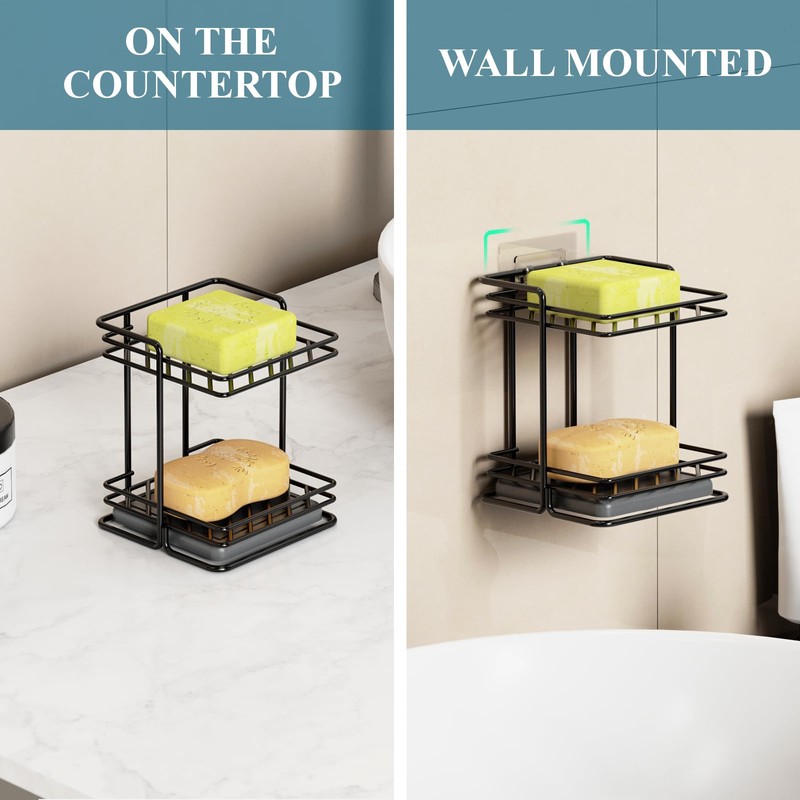 NiHome 2-Tier Soap Holder with Diatomite Mat, Rustproof Metal Shower