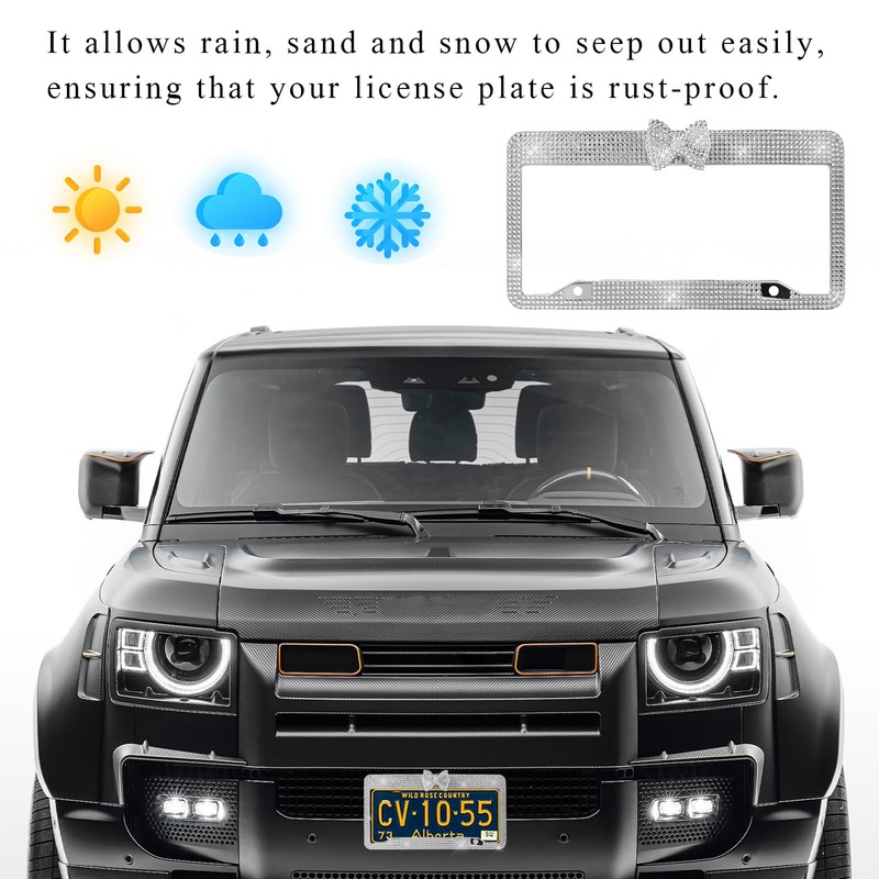 DXNQ 2 PCS Bling License Plate Frame, Handcrafted Rhinestone License