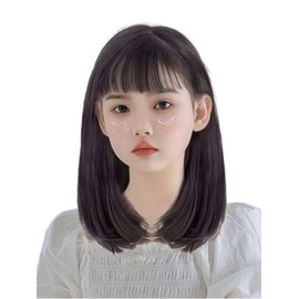 Oshare Kids Cute Princess Popular Classic Kids Princess Cut Semi Long Straight Full Wig, Lolita Daily Life, Natural Princess Hair Wig, Bangs, Wig (Natural Black, S)