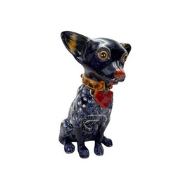 Talavera Chihuahua Sitting Cute Handmade Hand Painted Mexican Pottery Indoor Home Decor Outdoor Height 8.5"