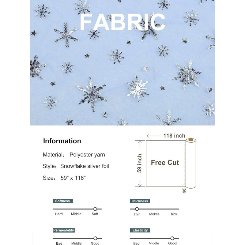 SUJAYU Sheer Fabric, Snowflake Silver Foil Organza Fabric, Snowflake (59"