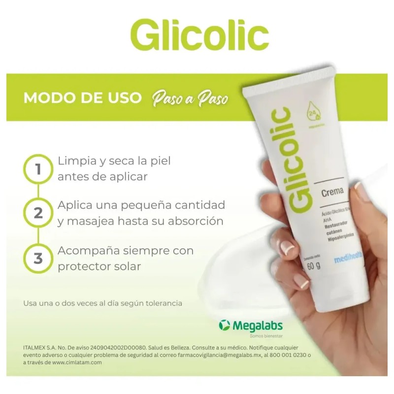 Glicolic Crema Hidratante Facial y Restaurador Cutáneo Ácido Glicólico 10%