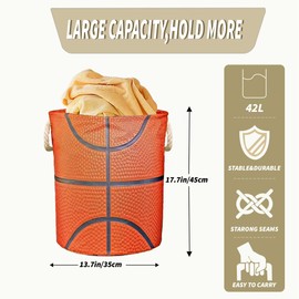Basketball Kids Laundry Basket Nursery Baby Hamper Foldable Toy Bin Clothes Storage Bucket Organizer Funny Tote Bag for Boy Girl Bathroom/Bedroom/Laundry Room Decor 17.7"x13.7"