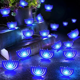 TURNMEON [Timer 10FT 30LED Hanukkah Decorations Hanukkah Lights Menorah String Lights Battery Operated Chanukah Decorations Chanukah LED Lights for Judaism Synagogue Passover Jewish Decoration (Blue)