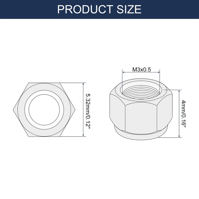 sourcing map 150Pcs M3x0.5 Nylon Insert Hex Lock Nut, 304
