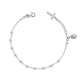 LeCalla 925 Sterling Silver Cross Bracelet for Women Teen | Adjustable Rosary Cross Bead Charm Link Chain Bracelet 7.5 Inches