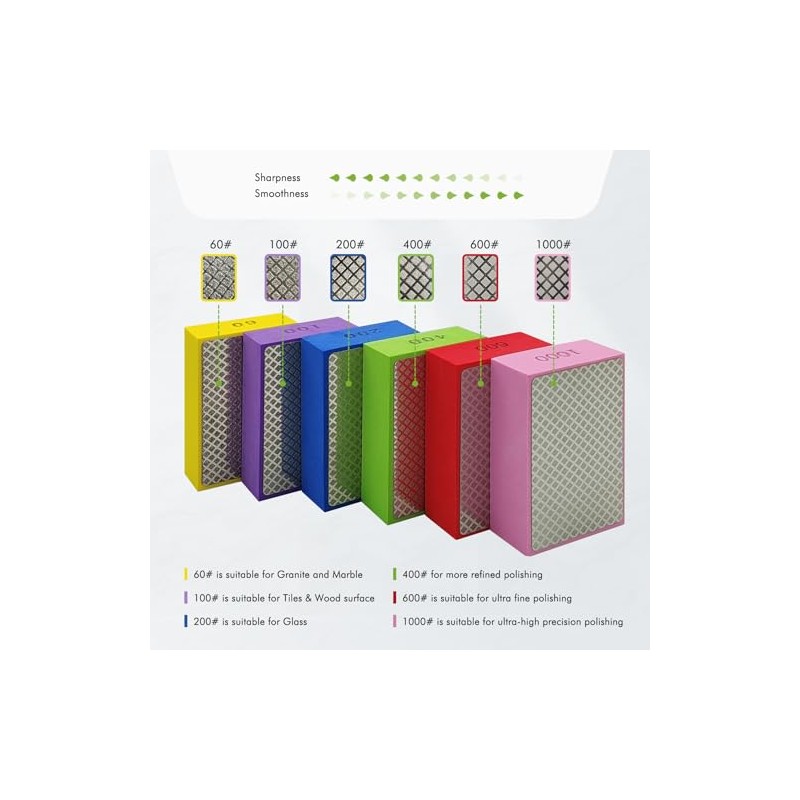 6 Pack Diamond Polishing Pads, Diamond Sanding Blocks for Tile