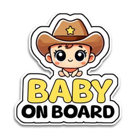 Baby on Board Signs for Car, 6.5 x 6 Baby Cowboy on Board, Waterproof and UV-Resistant Baby on Board Sticker, Durable Baby Sign for Safety Awareness, Easy to Apply for Window or Bumper