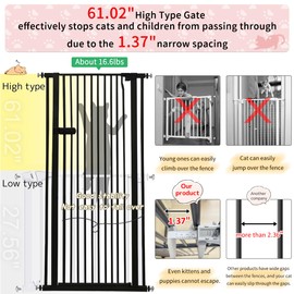 Lumizone Extra Tall Cat Gate 61.02" High Pressure Mounted Extra Wide 2025 New (17 Sizes) 1.37" Gap No Drilling Auto-Close One-Handed Operation Tall Pet Gate for Dogs(Black, 34.25"-38.38"/87-97CM)