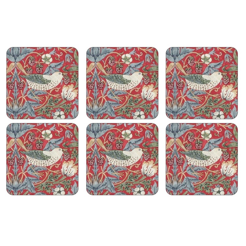 Pimpernel Morris & Co Strawberry Thief Red Coasters, Set of