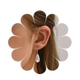 Inateannal Boho Teardrop Pearl Earrings Silver Pearl Dangle Earrings Vintage Pearl Huggie Hoop Earrings Pearl Wedding Earrings Jewelry for Women and Girls