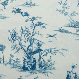 Kt KILOtela - Printed Linen Fabric Decoration Tapestry Cushion Curtains Bags Tablecloths 100cm Length x 280cm Width Landscape Oriental Blue 1 Metre