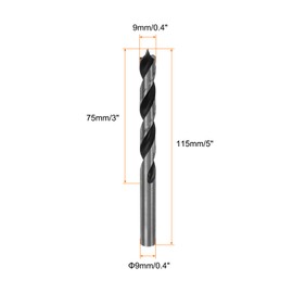 sourcing map Brad Point Drill Bits 9mm(23/64") Dia Straight Round Shank Drill Metric Brad Point 3" Drilling Depth Spiral Twist Drill Bits for Carpenter Woodworking Plastic Rubber