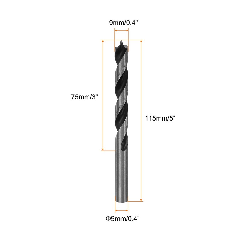 sourcing map Brad Point Drill Bits 9mm(23/64") Dia Straight Round