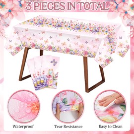 Ziliny 3 Pcs Butterfly Party Tablecloth Plastic Spring Floral Table Cover 54 x 108 Inch Disposable Watercolor Butterfly Tablecloth for Girls Birthday Party Supplies Baby Shower Decoration Favor