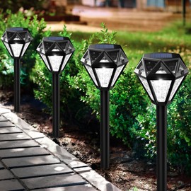 Ouddy Decor Solar Lights Outdoor Waterproof, 4 Pack LED Solar Garden Lights Landscape Lighting Solar Pathway Lights for Outside Yard Walkway Patio Planter Path Lawn Decor, Cool White