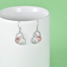 Sloth Gifts 925 Sterling Silver Sloth Earrings for Women Girls Cute Animal Heart Drop Earrings Jewellery (rose gold plated)