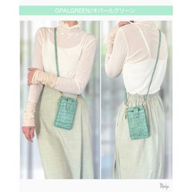 Monlyu Smartphone Pouch, Women's, Smartphone Shoulder Bag, Mobile Pouch, Diagonal Vertical, Wallet, Simple (F. Opal Green (Crocodile Pattern)
