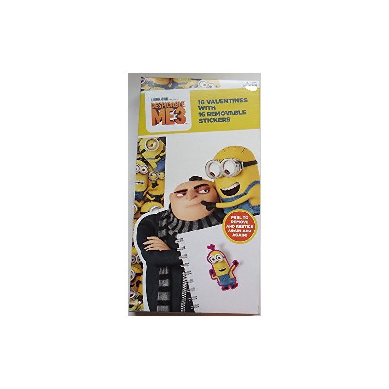 Despicable Me 3 - 16 Valentines with removable stickers classroom