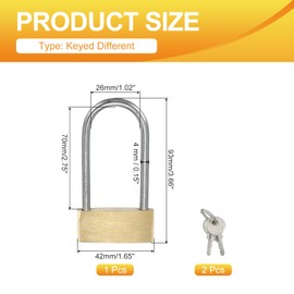 PATIKIL Solid Brass Padlocks 3", 1 Pcs Keyed Different Long Shackle Lock Padlock with 2 Keys Weatherproof for Gym Locker Gate Fence Outdoor Indoor