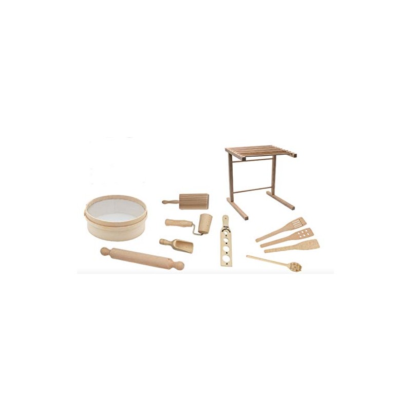 Bisetti 11 Piece Pasta Kit Including: Rolling Pin, Drying Rack,