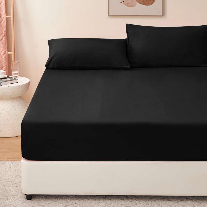 RUIKASI Double Fitted Sheet Deep - Black Bottom Sheet for