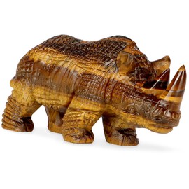 Artistone 3" Tiger Eye Rhinoceros Statue Sculpture Crystal Figurines Decor Hand-Carved Gem Animal Carvings Collection Gemstones and Crystals Reiki Healing Stones with Gift Box