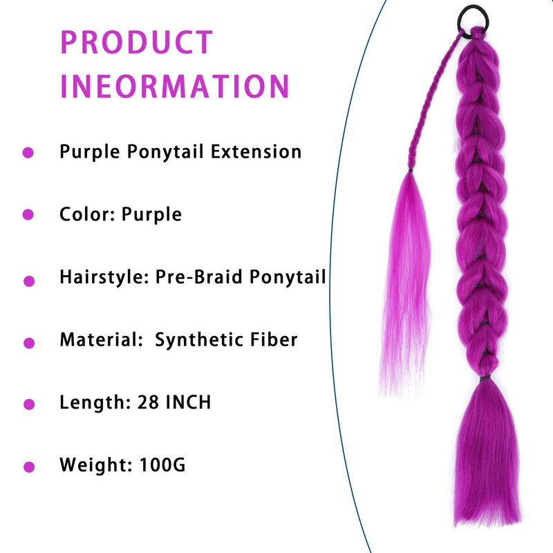 Purple Hair Extensions Pre-Braids Braiding Hair for Cosplay Halloween Stage