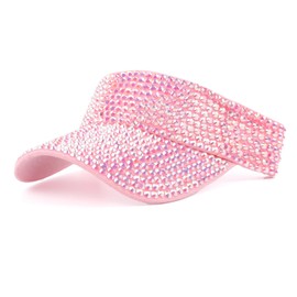 Shiny Rhinestone Sport Sun Visor Hat Adjustable Summer Cap for Women Men Golf Tennis Cycling Running Jogging Light Pink