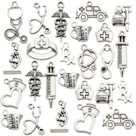 Chandler 60Pcs/Set Craft Supplies, Antique Silver Medical Nurse Pendants, Stethoscope Pendants for Jewellery Making, Craft Accessories, Accessories for DIY Necklaces, Bracelets, All, Metal