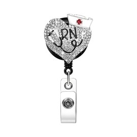 Nurse Badge Reel, Retractable ID Holder with Rhinestone Design, Medical Cross Symbol, 650mm