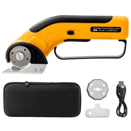 FurUlixty 4V Cordless Electric Scissors Set, Cardboard Cutter Tools with Type-C Charging Cord, Replacement Blades, Storage Case, Rotary Cutter for Cutting Cardboard, Paper, Fabric & Leather (Yellow)
