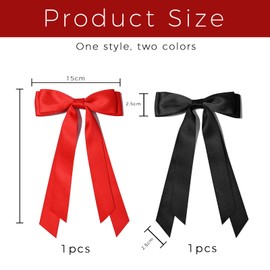 Kryzalite 2 Pieces Silky Satin Hair Bows Hair Clip Red Black Hair Band Ponytail Holder Metal Clips Hair Bow for Women