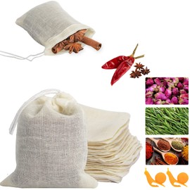 Numola 50Pcs Unbleached Cotton Tea Bags, Reusable Drawstring Tea Bag for Cooking Soup, Empty Natural Organic Tea Infuser Bag for Coffee Tea Bone Broth (3.2 x 2.4 inch)