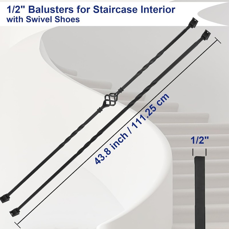 Sidasu 16-Pack Wrought Iron Balusters for Staircase, Hollow Single Basket
