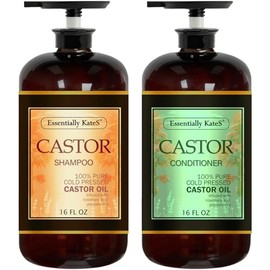Essentially KateS Castor Oil Rosemary Mint Shampoo and Conditioner 16 Fl Oz Set, Pack of 2 - Helps Thicker and Healthy Looking Hair - Sulfate & Paraben Free