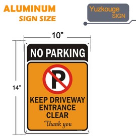 Yuzkouge 2 Pack No Parking Keep Driveway Entrance Clear Sign, 10” x 14” Rust Free Aluminum Door Sign, Weatherproof, Fade Resistant, Easy Mounting.