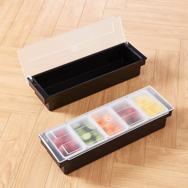 MUKEEN Ice Cooled Condiment Serving Container-6 Compartment Chilled Garnish Tray