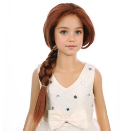 PATTNIUM Reddish Brown Wig for Kids Girls Long Braided Wig Child Auburn Wigs Dark Orange Wigs with Hair Cap