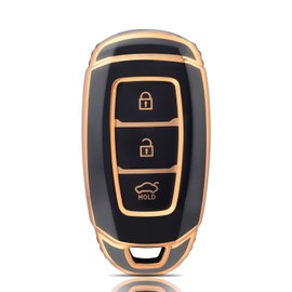 OFFCURVE Car Key Case, Key Cover, Key Cover, Protective Cover, 3 Buttons, Suitable for Hyundai i10 i30 ix25 ix35 IG Santa Fe Kona Elantra Grandeur Solaris Azera Tucson Palisade