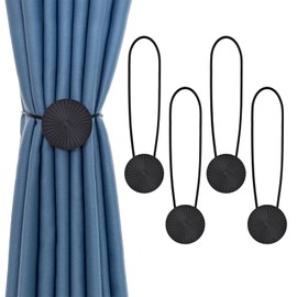 besbomig Pack of 4 Magnetic Curtain Tiebacks Metal Curtain Holdbacks Curtain Tieback Rope Tie for Living Room Office Window Decoration Black