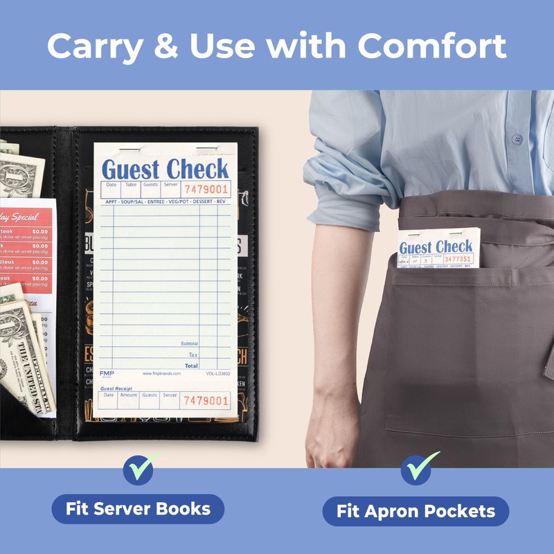 FMP Brands Guest Check Books for Servers, Server Note Pads