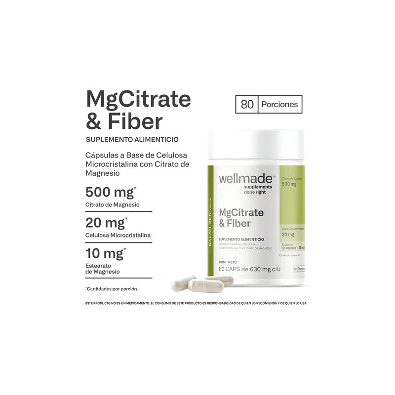 Citrato Magnesio Celulosa Microcristalina Estearato Wellmade Cápsulas Suplemento Alimenticio