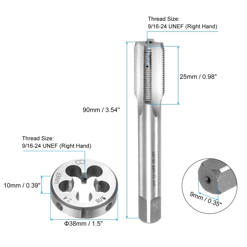 sourcing map 2pcs Tap and Die Set, Metric 9/16-24 UNEF